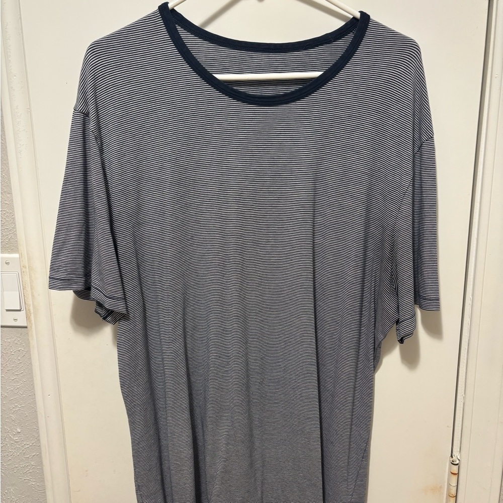 Lululemon Navy and White Striped Tee